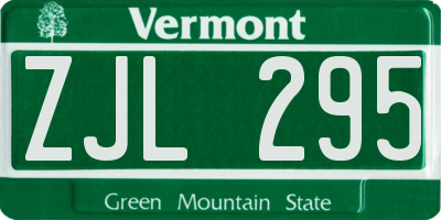 VT license plate ZJL295
