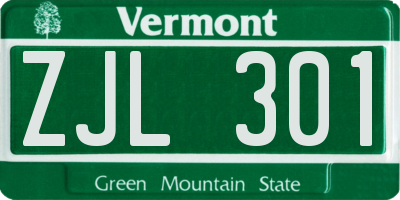 VT license plate ZJL301