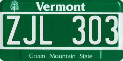 VT license plate ZJL303