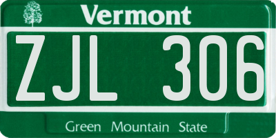 VT license plate ZJL306