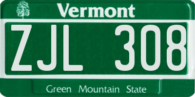VT license plate ZJL308