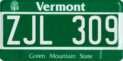 VT license plate ZJL309