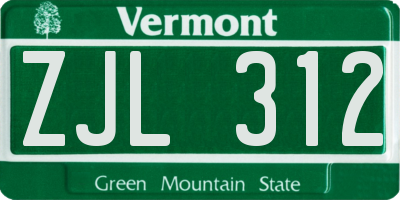 VT license plate ZJL312