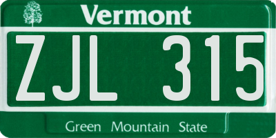 VT license plate ZJL315