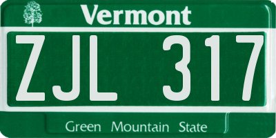 VT license plate ZJL317