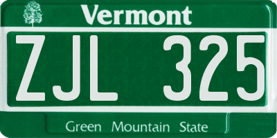 VT license plate ZJL325