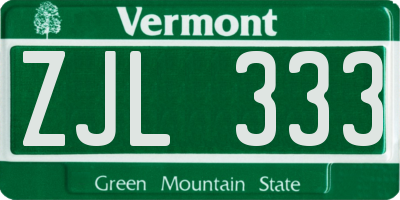 VT license plate ZJL333