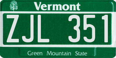 VT license plate ZJL351