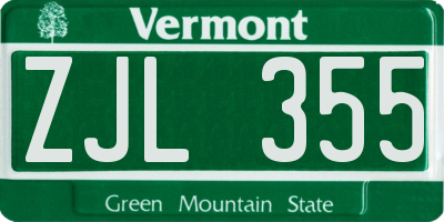 VT license plate ZJL355