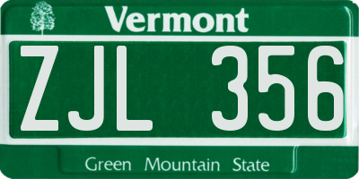 VT license plate ZJL356