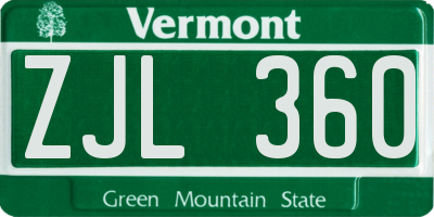 VT license plate ZJL360