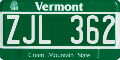 VT license plate ZJL362