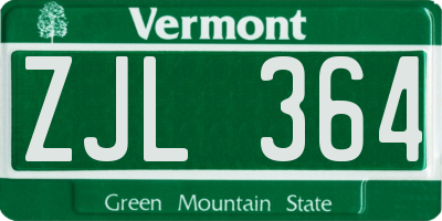 VT license plate ZJL364