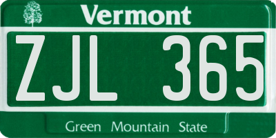 VT license plate ZJL365