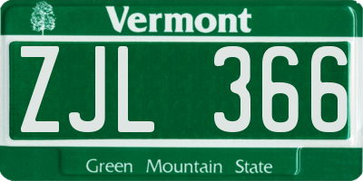 VT license plate ZJL366
