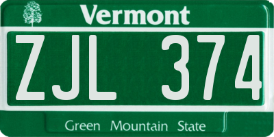 VT license plate ZJL374