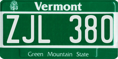 VT license plate ZJL380
