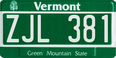 VT license plate ZJL381