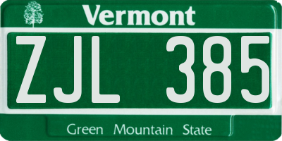 VT license plate ZJL385
