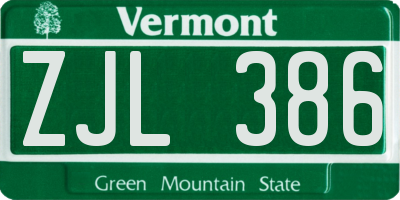 VT license plate ZJL386