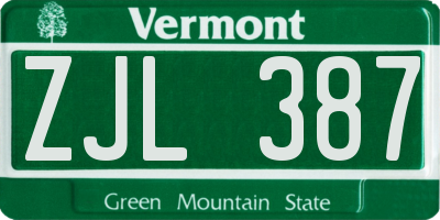 VT license plate ZJL387