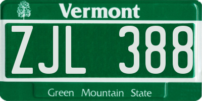 VT license plate ZJL388