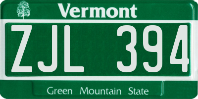 VT license plate ZJL394