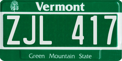 VT license plate ZJL417
