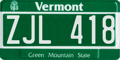 VT license plate ZJL418