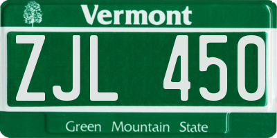VT license plate ZJL450