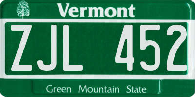 VT license plate ZJL452
