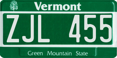 VT license plate ZJL455