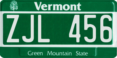 VT license plate ZJL456