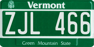 VT license plate ZJL466
