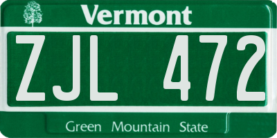 VT license plate ZJL472