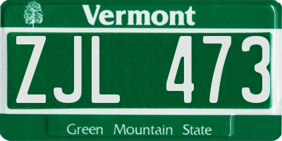 VT license plate ZJL473