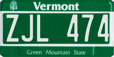 VT license plate ZJL474