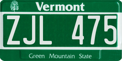 VT license plate ZJL475