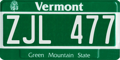 VT license plate ZJL477