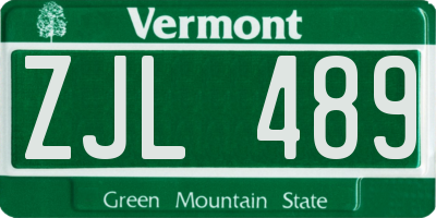 VT license plate ZJL489