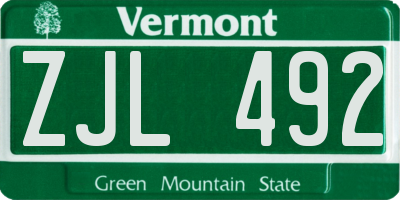 VT license plate ZJL492