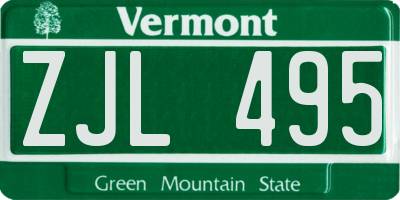 VT license plate ZJL495