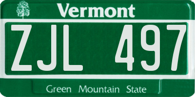 VT license plate ZJL497