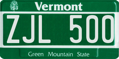 VT license plate ZJL500