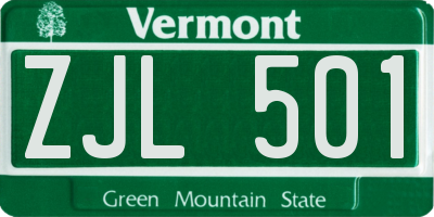 VT license plate ZJL501