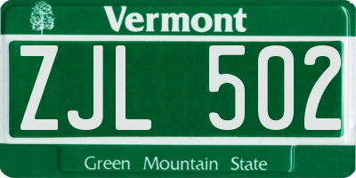VT license plate ZJL502