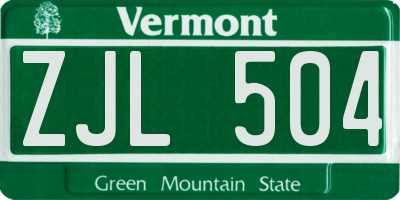 VT license plate ZJL504