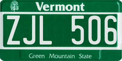 VT license plate ZJL506