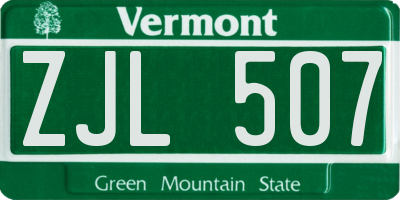 VT license plate ZJL507