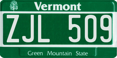 VT license plate ZJL509